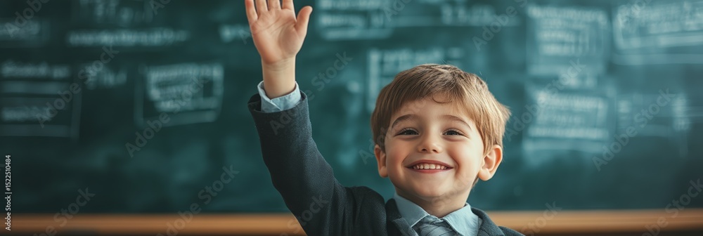 Aufkleber enthusiastic elementary school student raising hand to answer a question, showing engagement and eag