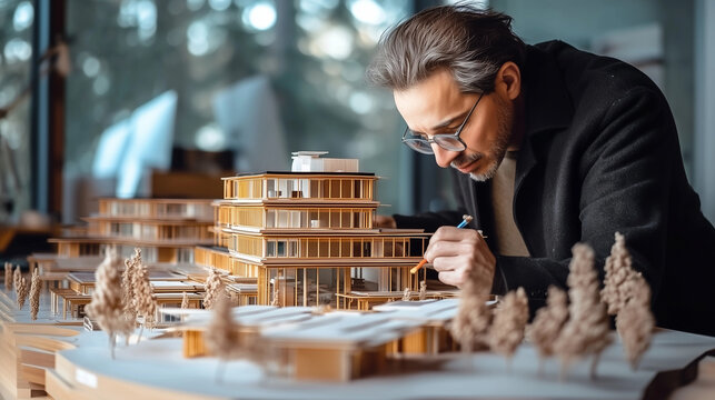 architect examining a detailed model building