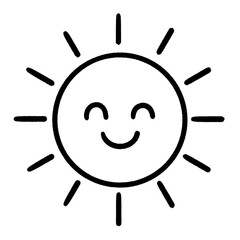 Smiling Sun Icon &ndash; Cute Hand-Drawn Line Art for Weather, Summer, and Positive Concepts