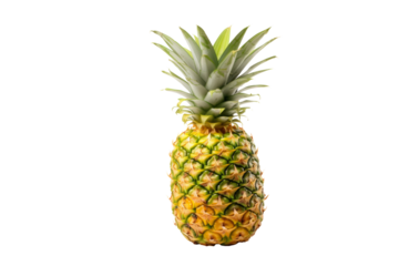 A single ripe pineapple with a vibrant yellow and green color, isolated on a transparent background. background removed