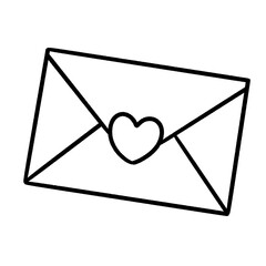 Love Letter Envelope Icon – Minimal Line Art with Heart for Romance, Mail, and Valentine's Designs