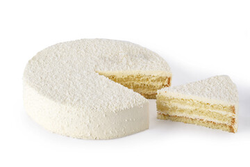A Delicious and Whimsical White Cake with a Slice Expertly