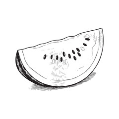 Watermelon Fruit Wedge Doodle Illustration – Hand-Drawn Black and White Line Art on Transparent Background