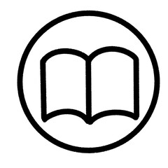 Open Book Icon in Circle – Minimal Black Line Art Symbol for Reading, Study, and Education