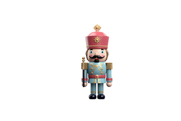 A charming 3D-rendered nutcracker soldier in a blue uniform, ready for Christmas. background removed