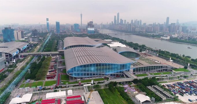 Concept of a smart and safe city. Guangzhou International Convention and Exhibition center, Canton Fair Complex. Intelligent Transport Systems.
