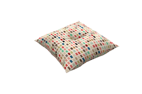 A colorful square patterned cushion isolated on a transparent background. background removed