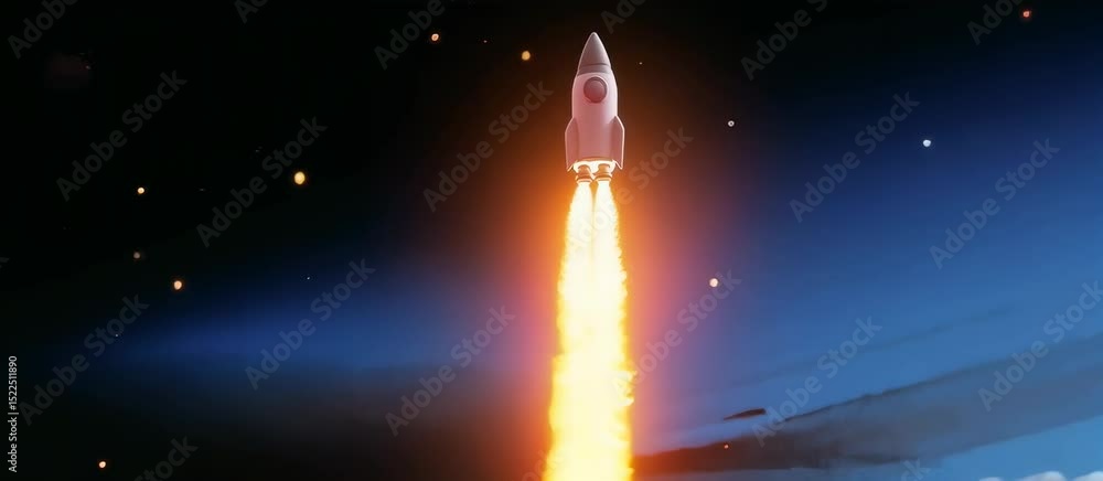 Poster dynamic rocket launch and propulsion animations with flames and energy trails