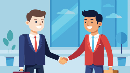 Two Businessmen Shaking Hands After Successful Meeting, Flat Vector Illustration of Agreement
