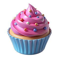 Isolated Cupcake With Pink Frosting & MultiColored Sprinkles on Transparent Background