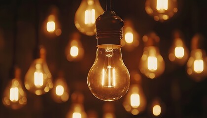 Warm light bulbs hanging in a dark room.