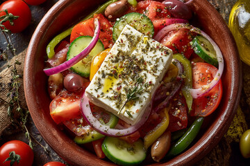 traditional greek village salad top view