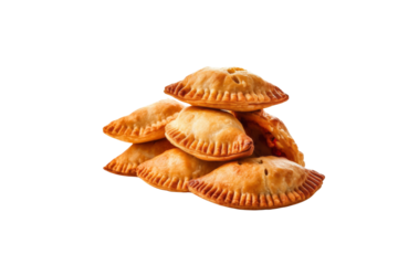 A stack of golden-brown, flaky empanadas, a delicious baked pastry. background removed