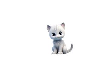 Adorable cartoon kitten, fluffy white fur, big eyes, sitting. background removed