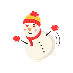 png modern snowman character with carrot nose flat illustration joy expression winter hat blue background festive card christmas decoration


