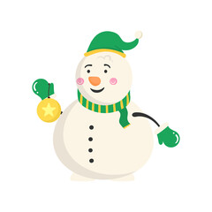png colourful snowman with scarf and happy smile isolated cartoon holiday concept vector illustration winter pose cute design snowflake joy

