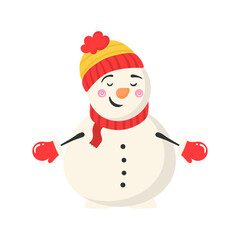 png colourful snowman with scarf and happy smile isolated cartoon holiday concept vector illustration winter pose cute design snowflake joy

