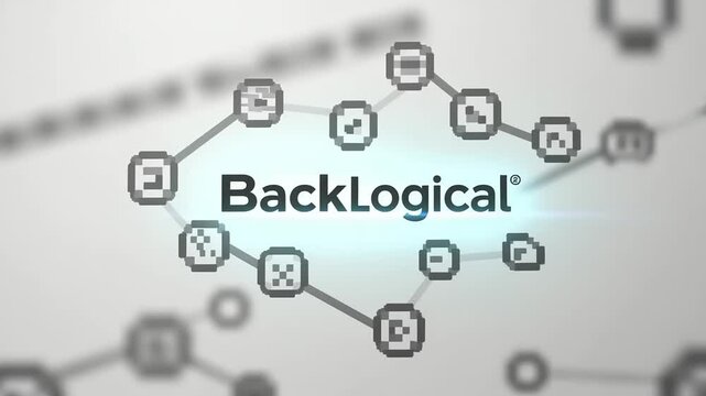 Abstract digital network illustration showcasing interconnected nodes and a central logo in a tech environment