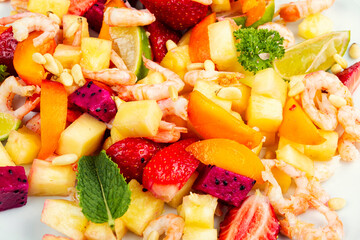 Shrimp salad with fruits.