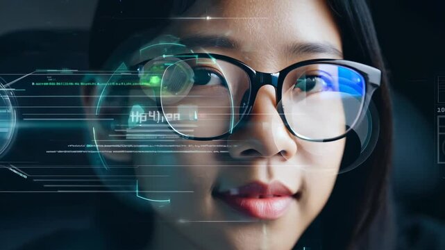 Close-up of a female Asian programmer's eyes in front of computer monitor. The female programmer's eyes shine with creativity and passion as she masters her craft in tech.