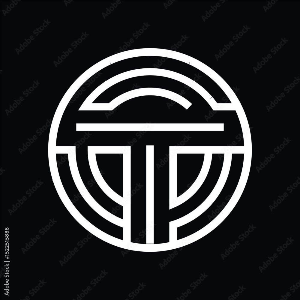 Aufkleber the image shows an emblem stamp logo design of an initial letter t in round abstract shape in white 