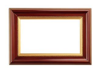 Mahogany photo frame with gold inlay isolated white overhead
