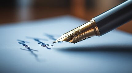 Close - up of Classic Fountain Pen Writing | Business Office, Calligraphy Creation, Vintage Stationery, Contract Signing, Literary Design, High - end Material