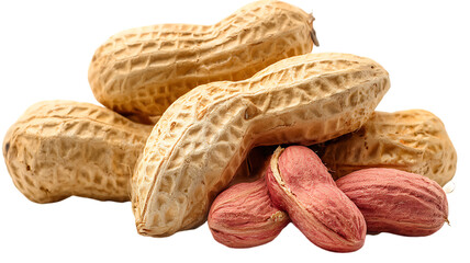 Fresh peanuts with shells and peeled peanuts isolated on a black background