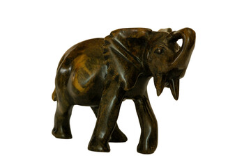 A traditional African hand-carved stone elephant souvenir isolated against a white background