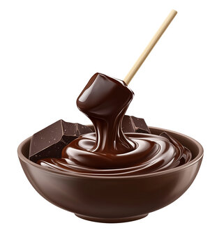 Chocolate fondue with marshmallow and pieces