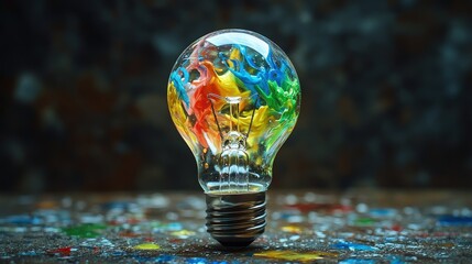 Colorful artistic lightbulb with vibrant hues.