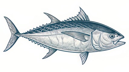 Obraz premium A pencil-illustrated tuna with intricate texture and realistic proportions, suited for retro culinary or academic visuals.