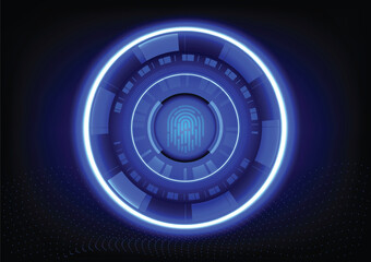 Finger print for biometric security lock protection technology. Concept of privacy access digital identity, secure network system, authentication identification satety, cyber crime protect, scanning.