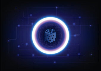 Finger print for biometric security lock protection technology. Concept of privacy access digital identity, secure network system, authentication identification satety, cyber crime protect, scanning.