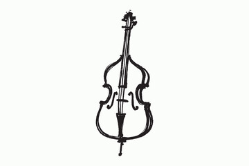 Fototapeta premium Double bass sketch black on white vector illustration
