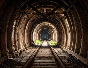 Abandoned wooden mine tunnel