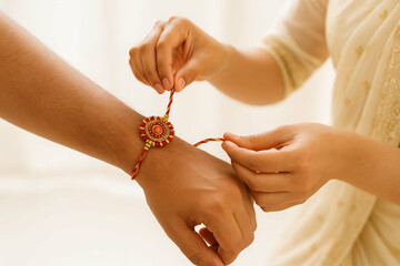Raksha Bandhan . Celebrating raksha bandhan tradition with rakhi tying ceremony