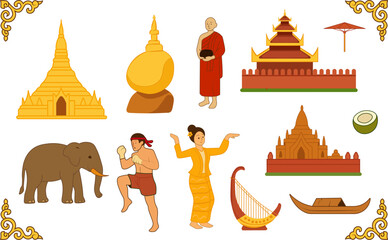 Assorted Myanmar Cultural Illustrations – Traditional Art and Heritage