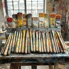 Vintage brushes with splashes of paint High Resolution Picture