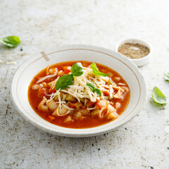 Traditional minestrone soup with cheese