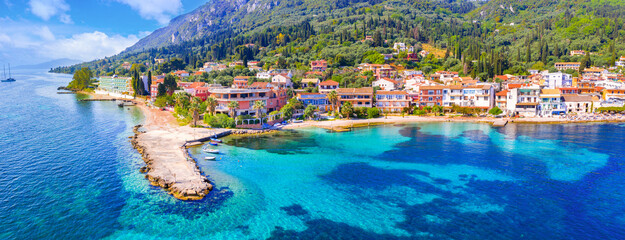 Famous village of Benitses in Corfu island, Greece