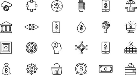 fintech outline icon set  containing digital banki.eps