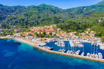 Famous village of Benitses in Corfu island, Greece