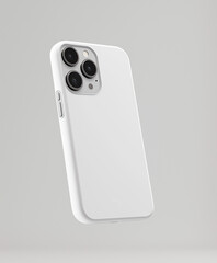Minimalist phone white case mockup placed on a plain background with subtle highlights