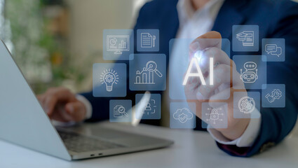 AI-Powered Technology concept. Professionals leveraging AI platforms and intelligent agents to generate content, engage in conversations and spark innovative ideas. The power of AI-driven solutions.