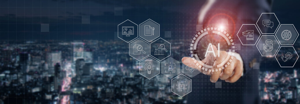 AI-Powered Technology concept. Professionals leveraging AI platforms and intelligent agents to generate content, engage in conversations and spark innovative ideas. The power of AI-driven solutions.