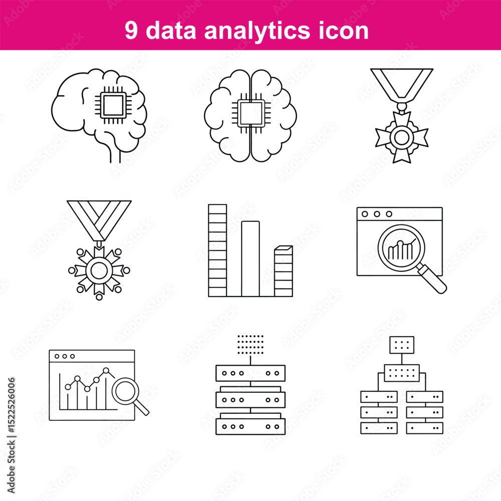 Aufkleber data analytics line art icon set full editable stroke with heading