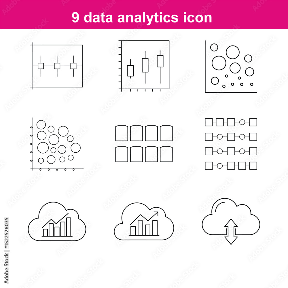 Aufkleber data analytics line art icon set full editable stroke with heading