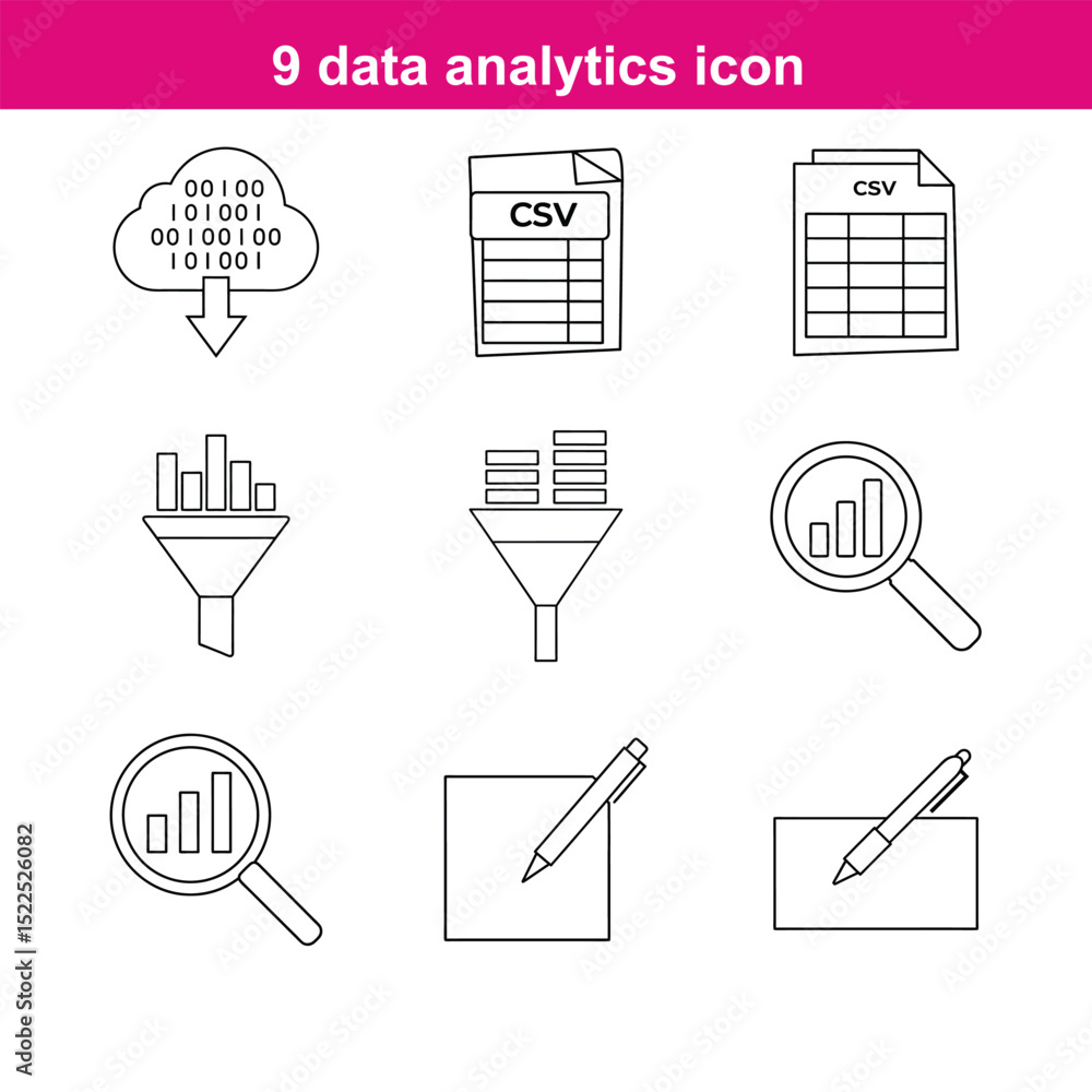 Aufkleber data analytics line art icon set full editable stroke with heading