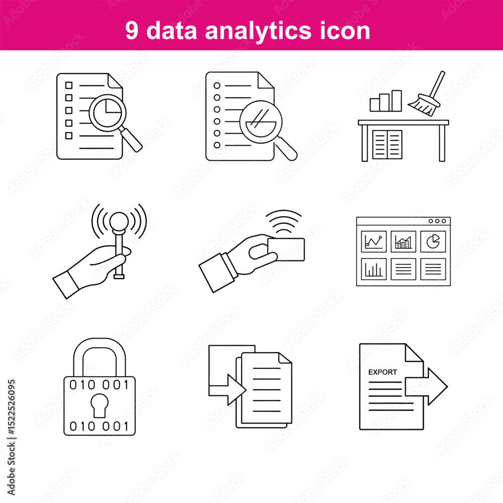 Aufkleber data analytics line art icon set full editable stroke with heading